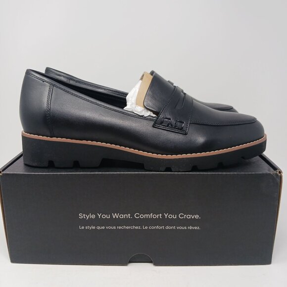 NEW Vionic Cheryl II Nappa Leather Black Loafers Size 12W Lug Sole Penny Loafers - Picture 7 of 11